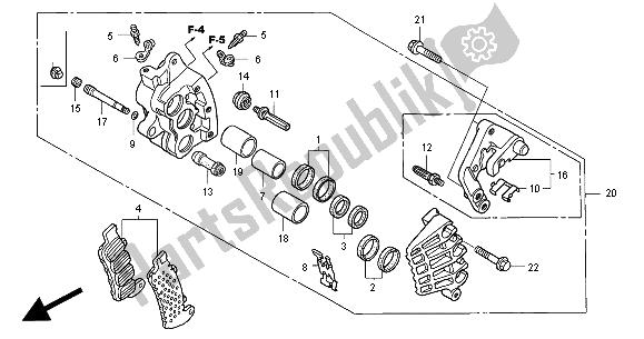 Alle onderdelen voor de Voorremklauw (r.) van de Honda CBR 1100 XX 2000