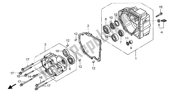 All parts for the Rear Case of the Honda ST 1100A 1998