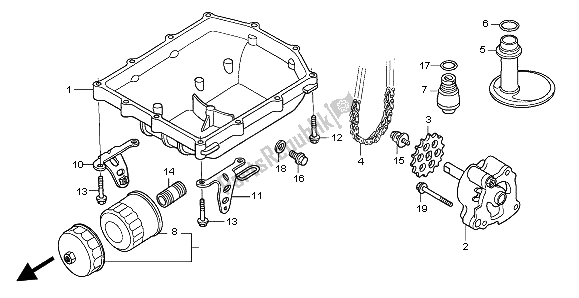 All parts for the Oil Pump of the Honda VTR 1000 SP 2002