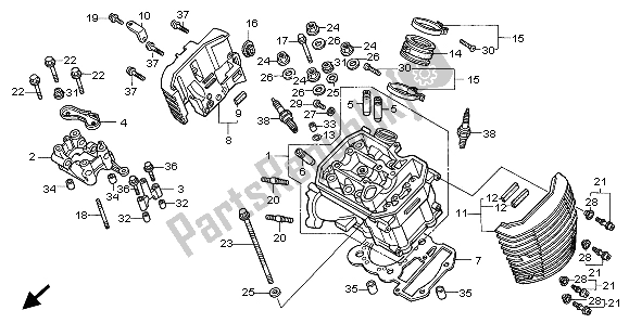Alle onderdelen voor de Cilinderkop (voorzijde) van de Honda VT 750C2 1998