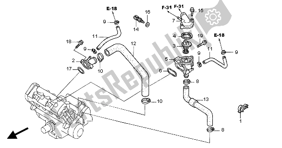 All parts for the Thermostat of the Honda CBR 600F 2004