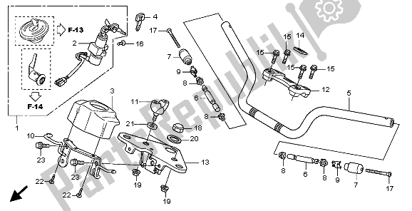 Tutte le parti per il Gestire Il Tubo E Il Ponte Superiore del Honda CBF 125M 2009