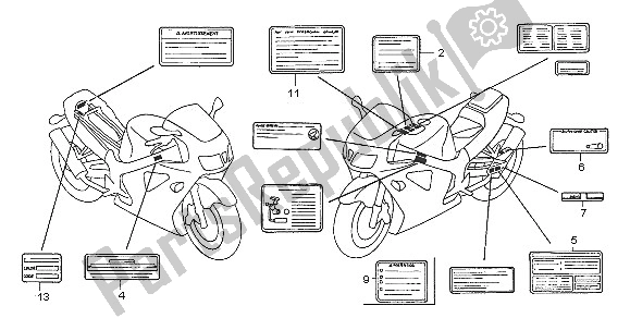 Todas las partes para Etiqueta De Precaución de Honda VTR 1000 SP 2005