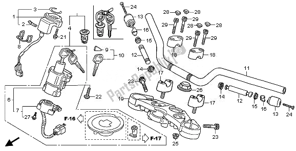 All parts for the Handle Pipe & Top Bridge of the Honda CBF 1000 2008