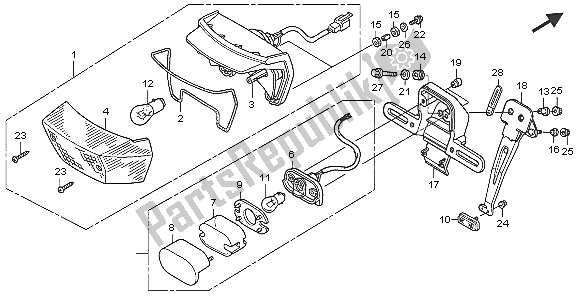 Tutte le parti per il Fanale Posteriore E Luce Di Licenza del Honda XR 125L 2005