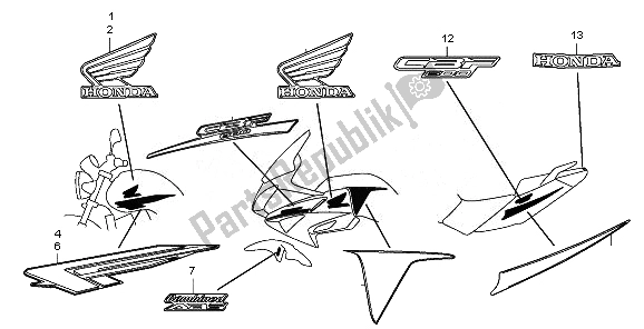 All parts for the Mark & Stripe of the Honda CBF 600 NA 2010