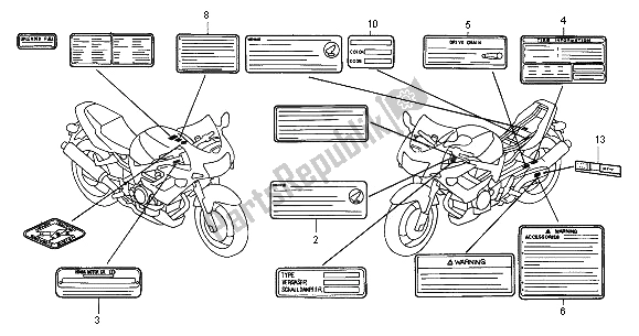 Tutte le parti per il Etichetta Di Avvertenza del Honda VTR 1000F 2000