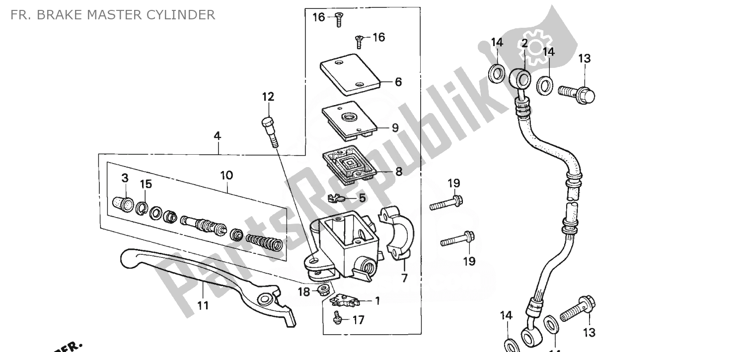 Alle onderdelen voor de Fr. Hoofdremcilinder van de Honda NSR 75 1992