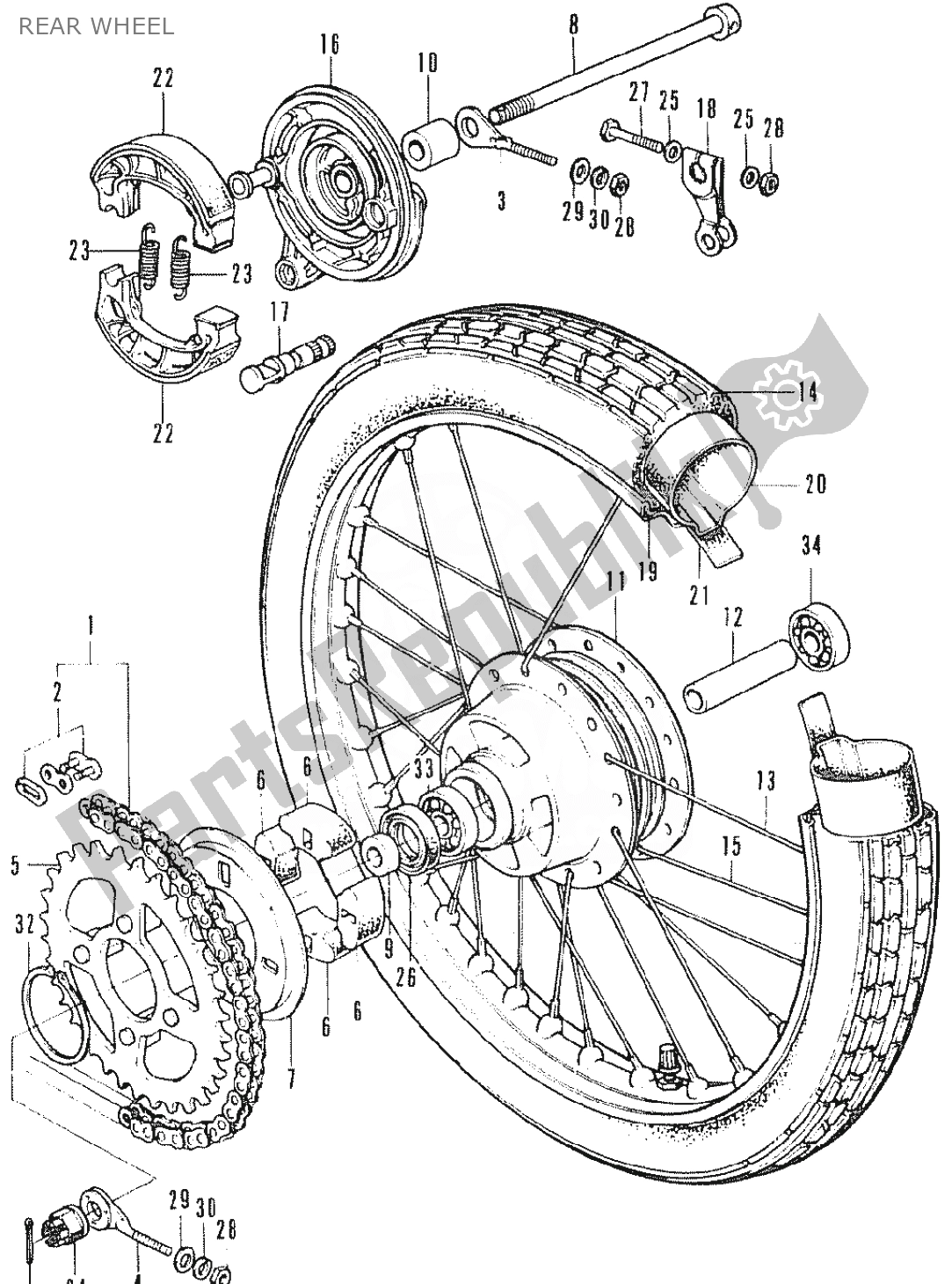 Alle onderdelen voor de Achterwiel van de Honda SS 50 1950 - 2023