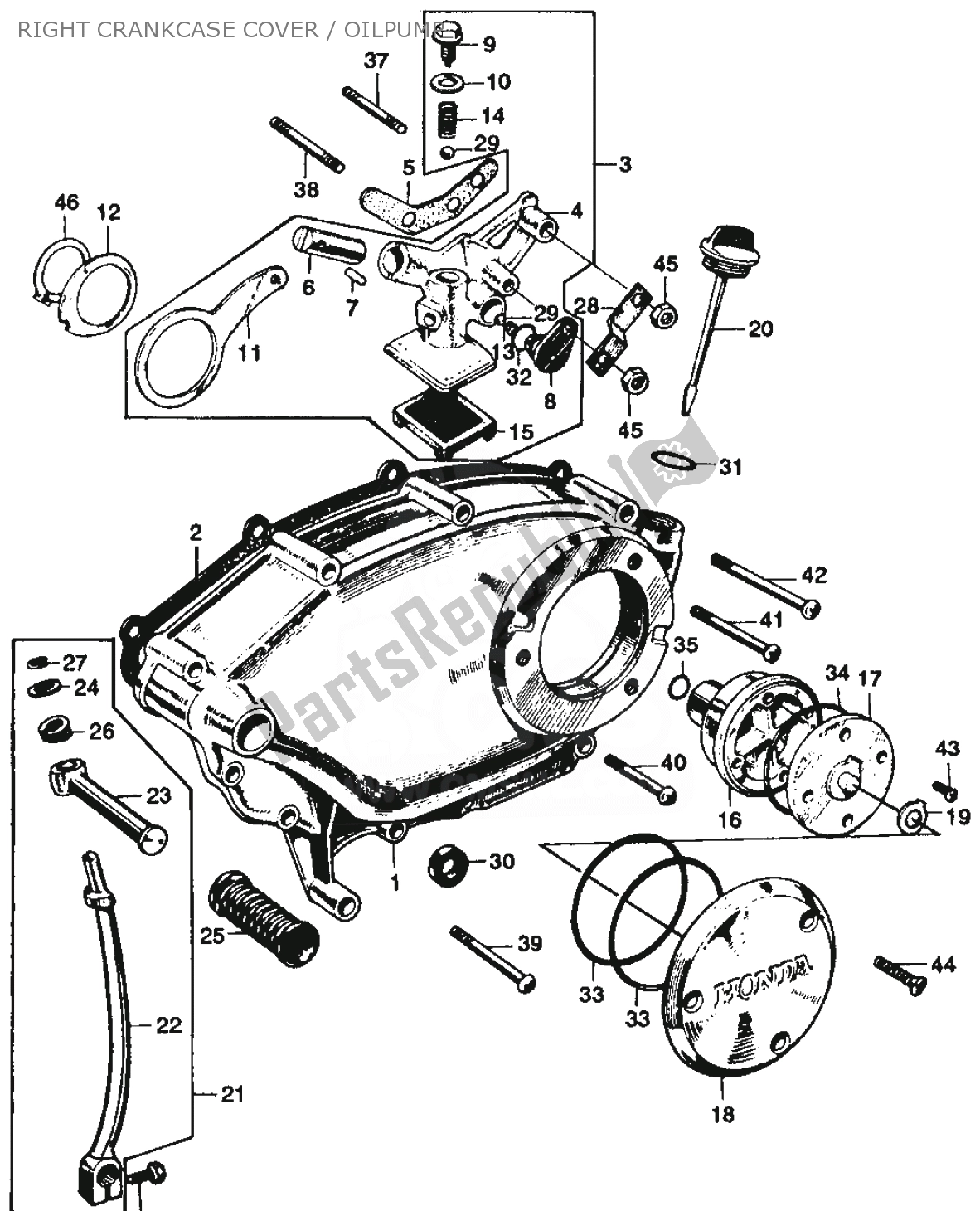 All parts for the Right Crankcase Cover / Oilpump of the Honda SS 125 1967