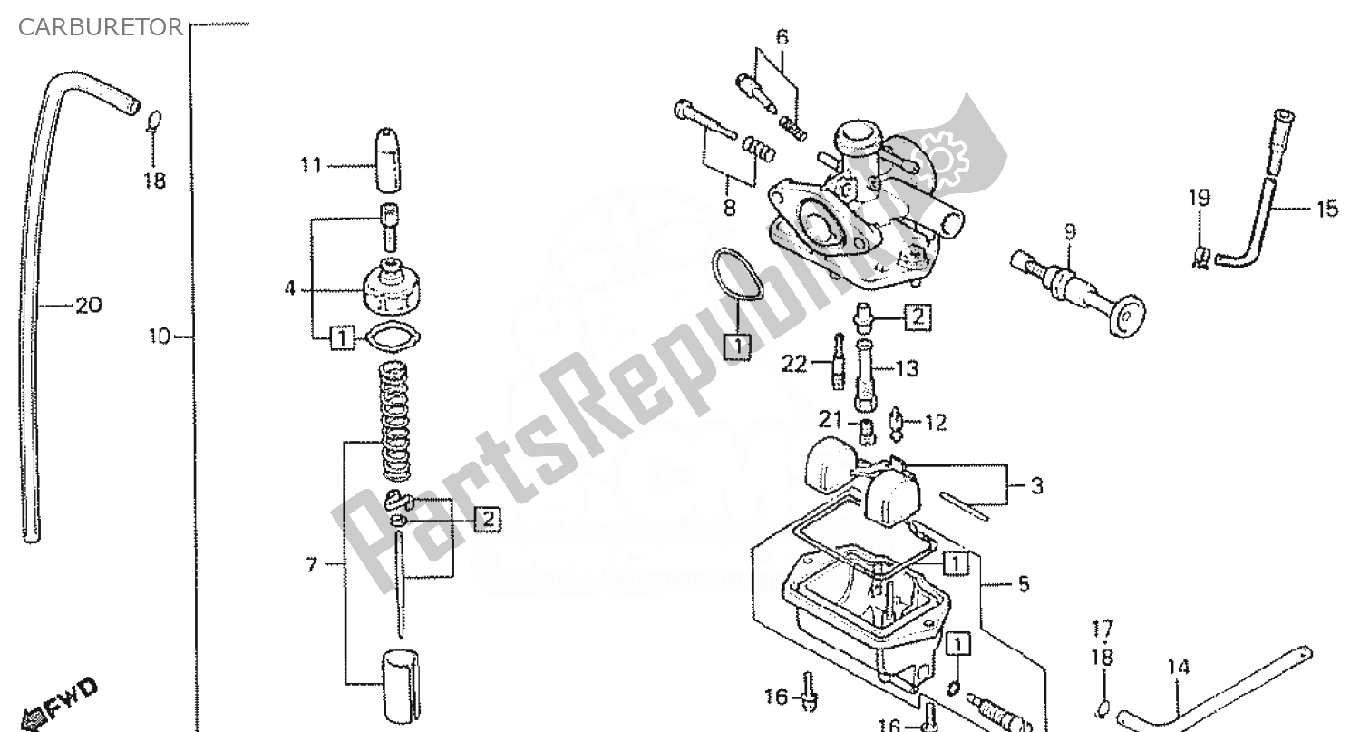 Tutte le parti per il Carburatore del Honda MTX 50 1985