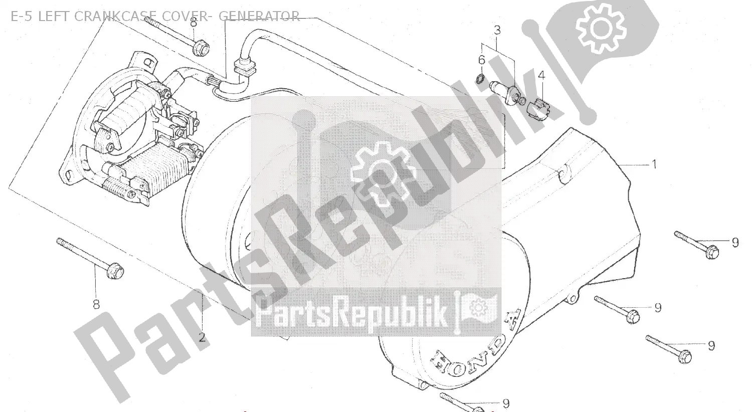 Tutte le parti per il E-5 Left Crankcase Cover- Generator del Honda MB 100 1980