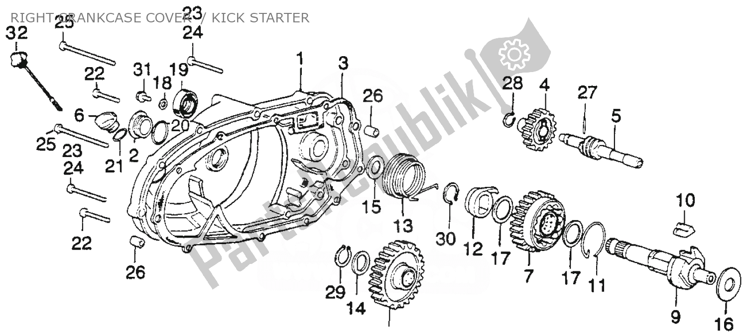 Todas las partes para Right Crankcase Cover / Kick Starter de Honda MT 250 1974