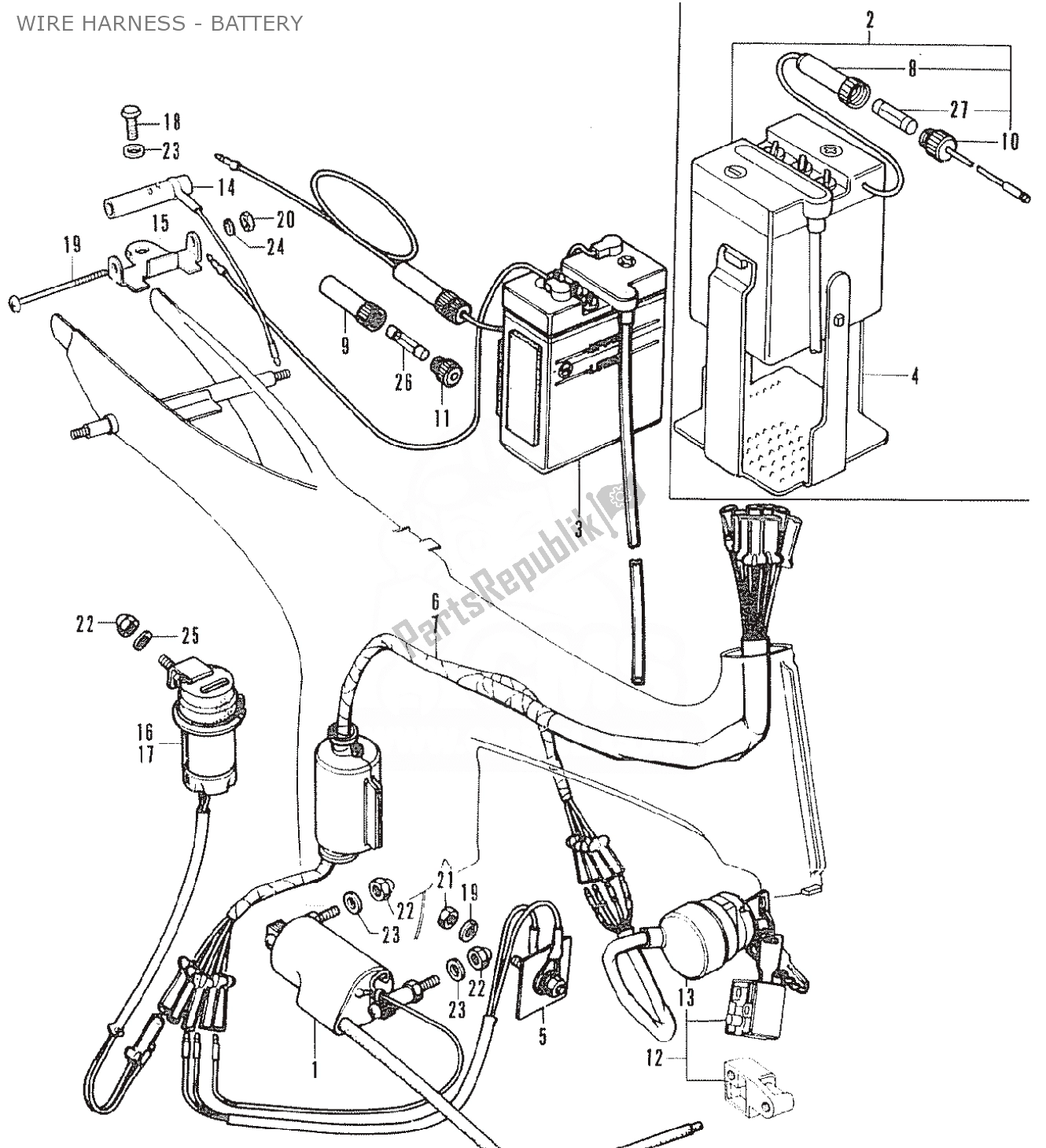 Alle onderdelen voor de Wire Harness - Battery van de Honda SS 50 1950 - 2023