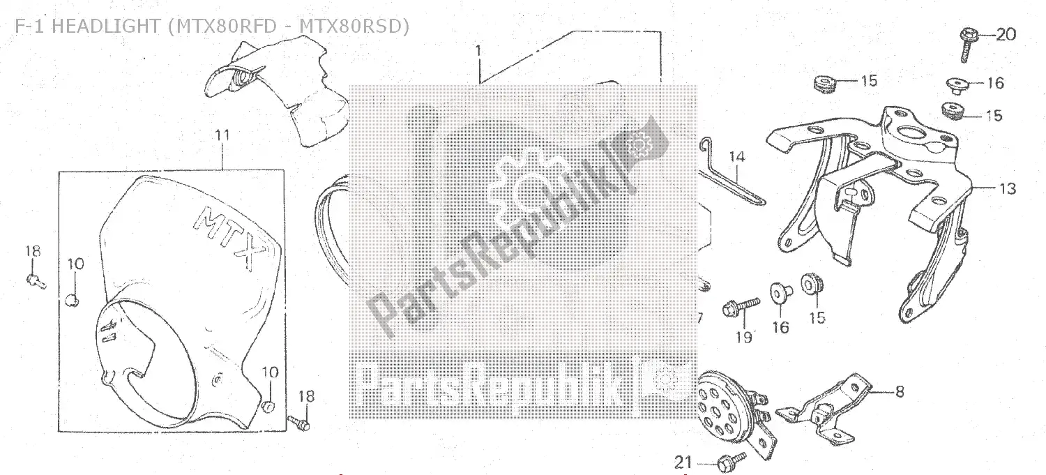 Toutes les pièces pour le F-1 Headlight (mtx80rfd - Mtx80rsd) du Honda MTX 80 1983