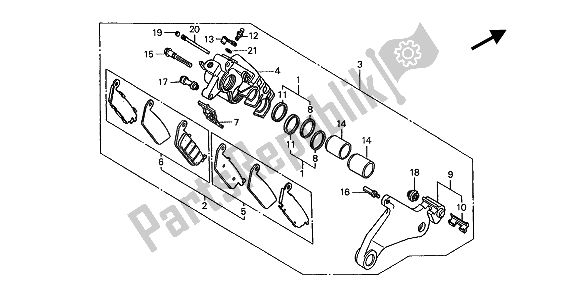 All parts for the Rear Brake Caliper of the Honda ST 1100 1994