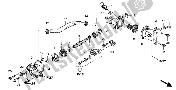 All parts for the Water Pump of the Honda PES 150 2007