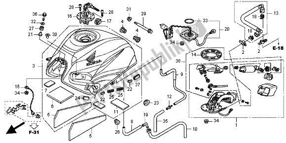 All parts for the Fuel Tank of the Honda CBR 600F 2012