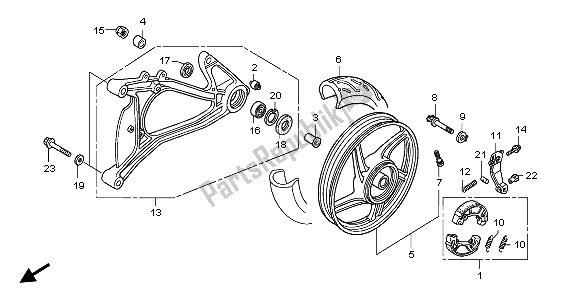 All parts for the Rear Wheel & Swingarm of the Honda SH 150S 2008