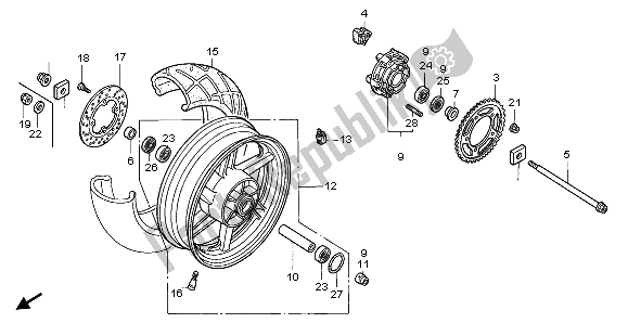 All parts for the Rear Wheel of the Honda CBR 900 RR 1996