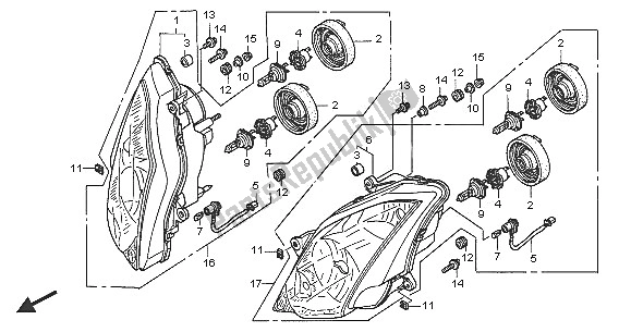 All parts for the Headlight (eu) of the Honda VFR 800 2005