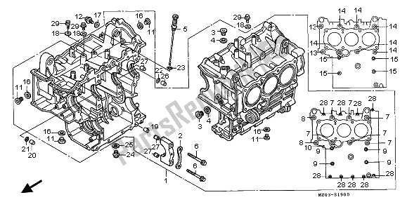 All parts for the Cylinder Block of the Honda GL 1500C 1997