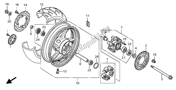 All parts for the Rear Wheel of the Honda CB 600F Hornet 2008