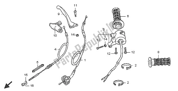 All parts for the Handle Lever & Switch & Cable of the Honda CRF 50F 2005
