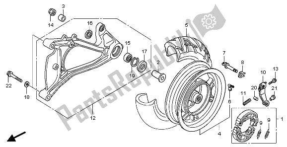 Alle onderdelen voor de Achterwiel En Achterbrug van de Honda PES 125 2007