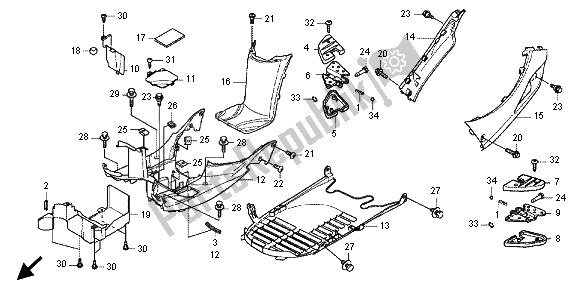 All parts for the Floor Panel & Pillion Step of the Honda SH 300R 2012