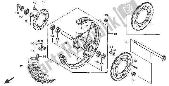 All parts for the Rear Wheel of the Honda XR 650R 2005