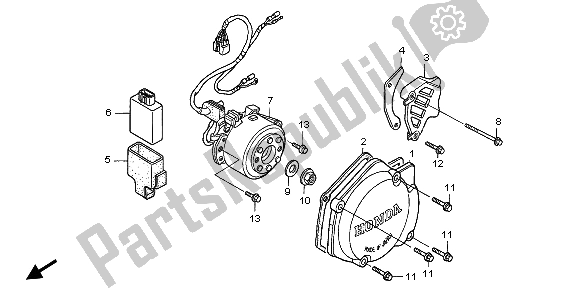All parts for the Left Crankcase Cover & Generator of the Honda CR 125R 2004