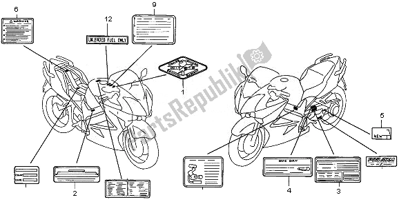 Todas as partes de Etiqueta De Cuidado do Honda VFR 800 2008