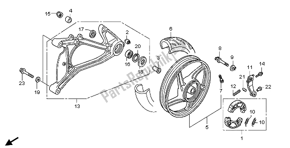 All parts for the Rear Wheel & Swingarm of the Honda SH 150S 2007