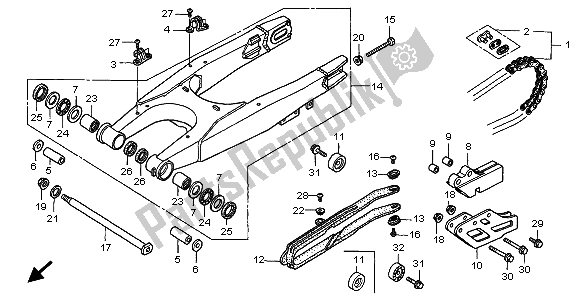 All parts for the Swingarm of the Honda CR 125R 1999