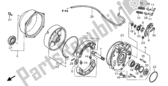 All parts for the Rear Brake Panel of the Honda TRX 400 FA Fourtrax Rancher AT 2004