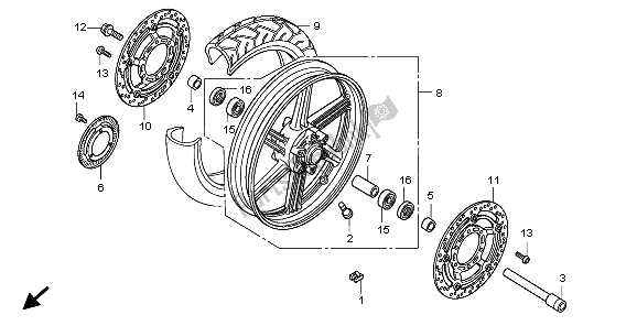 All parts for the Front Wheel of the Honda CBF 1000T 2009