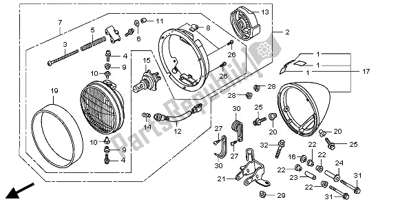 All parts for the Headlight (eu) of the Honda VT 750 CS 2010