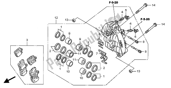 All parts for the L. Front Brake Caliper of the Honda VFR 1200F 2011