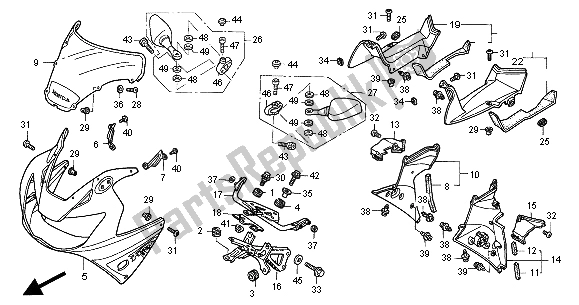 Alle onderdelen voor de Bovenste Kap van de Honda CBR 900 RR 2000