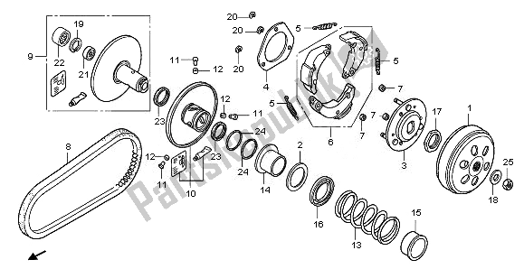 All parts for the Driven Face of the Honda PES 125R 2011