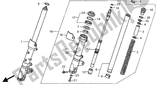 All parts for the Front Fork of the Honda VTR 1000F 2006