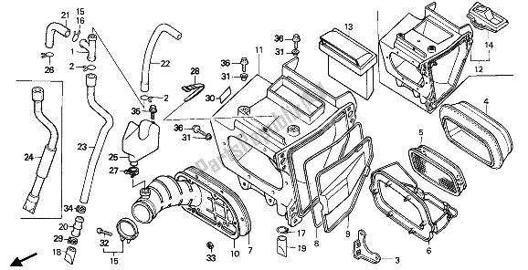 Alle onderdelen voor de Luchtfilter van de Honda XR 250R 1986