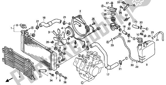 All parts for the Radiator of the Honda VFR 750F 1992