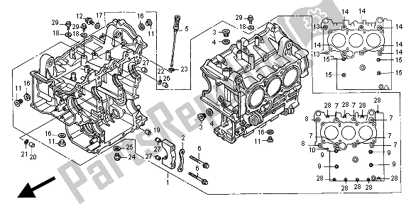 All parts for the Cylinder Block of the Honda GL 1500C 2000