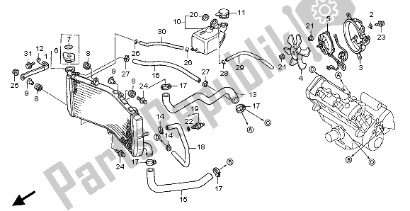 Alle onderdelen voor de Radiator van de Honda CBR 600F 2007