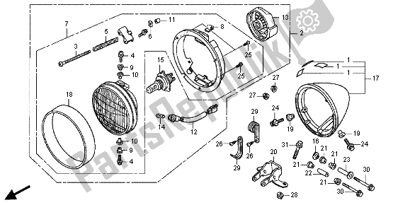 All parts for the Headlight of the Honda VT 750 CS 2012