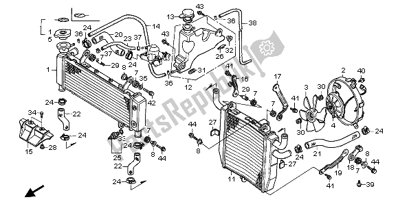 Alle onderdelen voor de Radiator van de Honda RVF 750R 1996