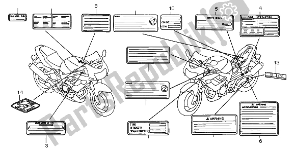 Toutes les pièces pour le étiquette D'avertissement du Honda VTR 1000F 2002