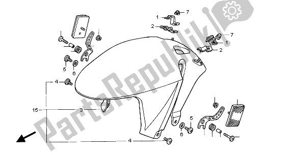 All parts for the Front Fender of the Honda VTR 1000 SP 2001